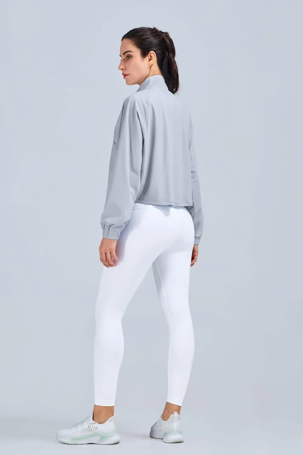 altiland Women's Athletic Running Yoga Gym Track Zip Up Cropped Jackets UPF 50  Sun Protection Long Sleeve Workout Shirts