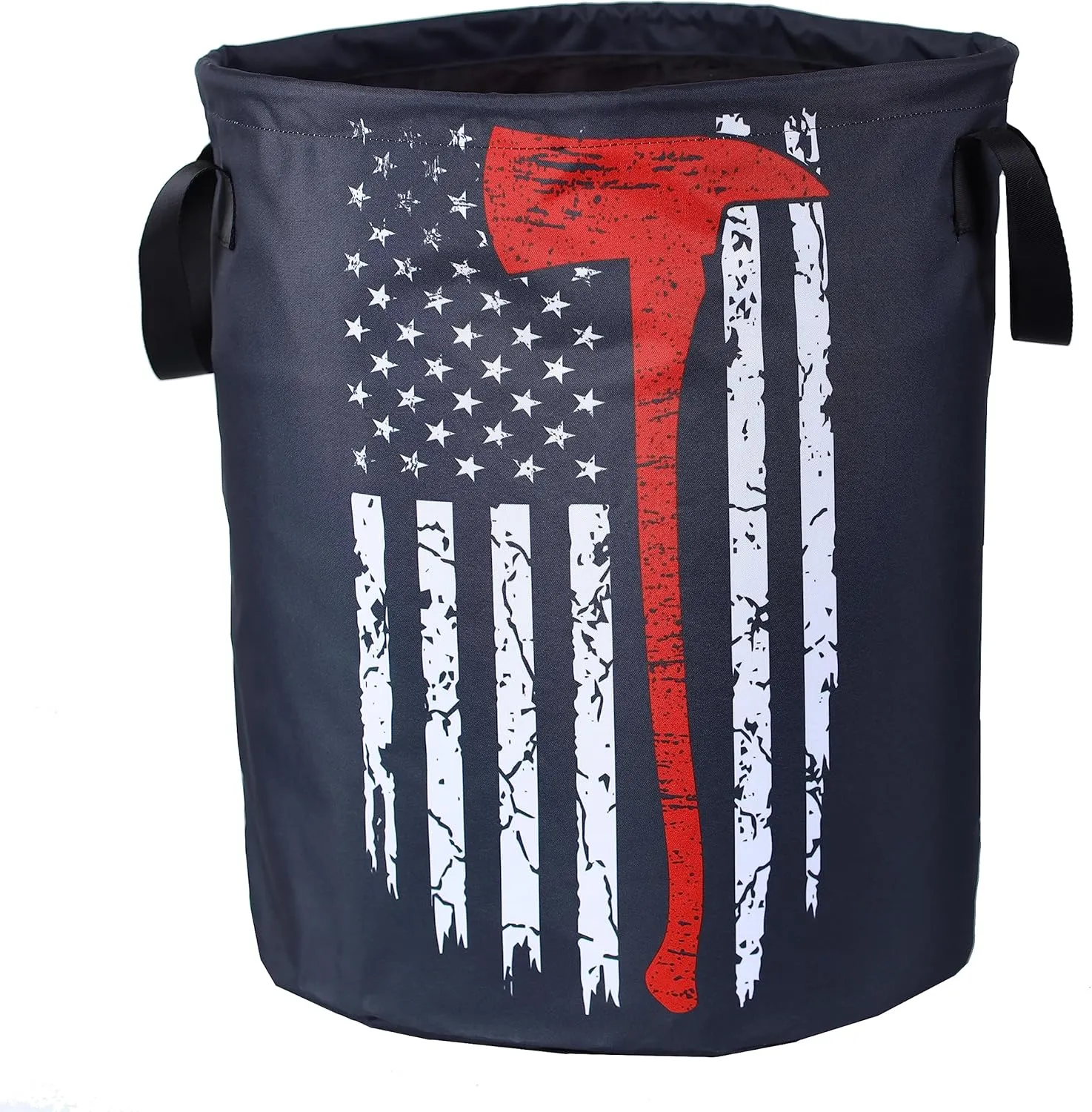 American Flag Red Line Ax Laundry Basket Firemen Foldable Oxford Cloth Funny Tote Bag Laundry Hamper Clothes Storage Bucket Organizer For Bathroom/Laundry Storage /Bedroom17.7x13.7Inch