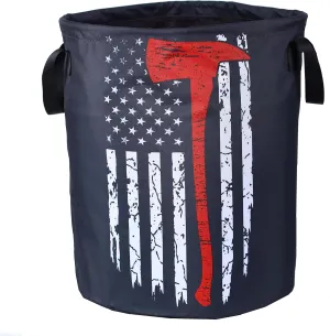 American Flag Red Line Ax Laundry Basket Firemen Foldable Oxford Cloth Funny Tote Bag Laundry Hamper Clothes Storage Bucket Organizer For Bathroom/Laundry Storage /Bedroom17.7x13.7Inch
