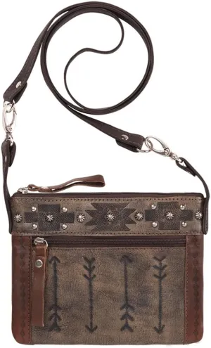 American West Trail Rider 8in Distressed Charcoal Brown Leather Crossbody Bag