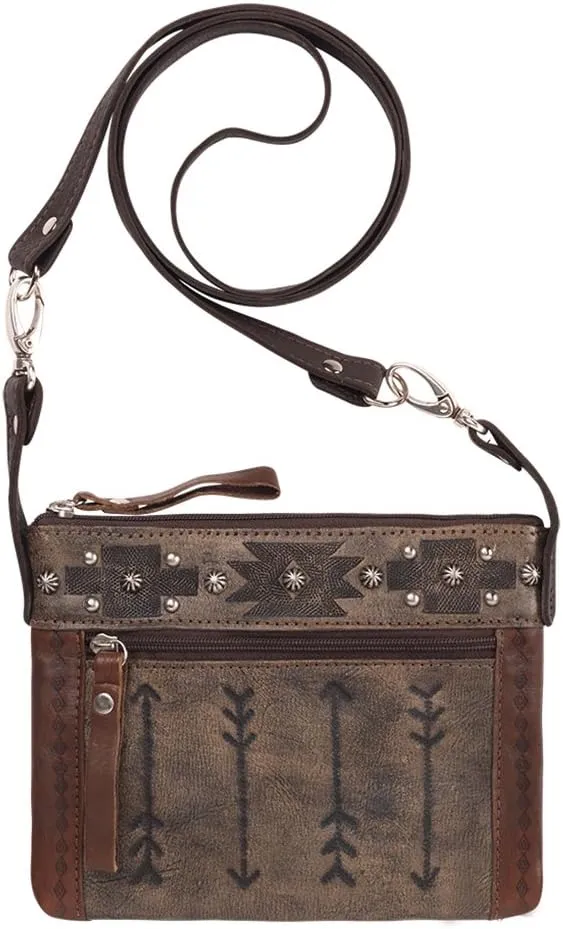 American West Trail Rider 8in Distressed Charcoal Brown Leather Crossbody Bag