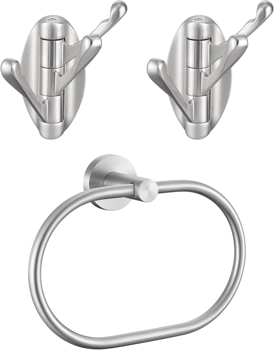 Angle Simple Foldable Robe Hook 2 Pack Bundle with Swivel Towel Ring (Brushed Nickel)