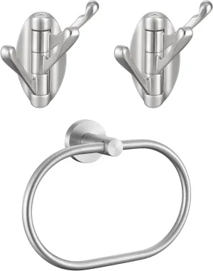Angle Simple Foldable Robe Hook 2 Pack Bundle with Swivel Towel Ring (Brushed Nickel)