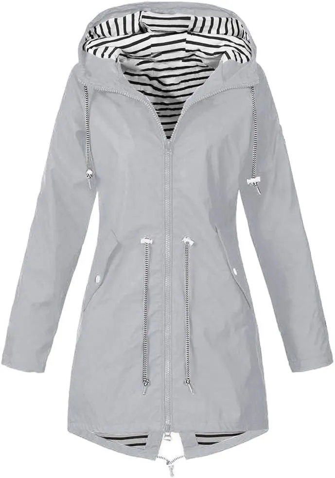 Aniywn Raincoat Women Waterproof Long Hooded Trench Coats Windbreaker Travel Jacket Lightweight Fall Outwear Tops Jacket