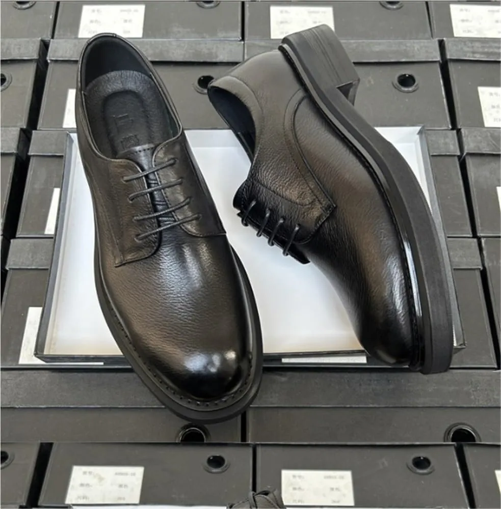 Anti-Slip Block Heel Formal Oxfords Men's Leather Lace Up Shoes Soft Bottom Casual Shoes for Formal and Everyday Wear