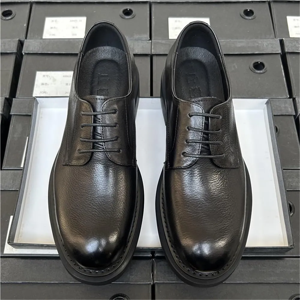 Anti-Slip Block Heel Formal Oxfords Men's Leather Lace Up Shoes Soft Bottom Casual Shoes for Formal and Everyday Wear