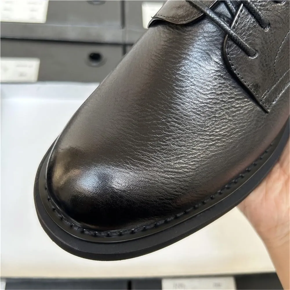 Anti-Slip Block Heel Formal Oxfords Men's Leather Lace Up Shoes Soft Bottom Casual Shoes for Formal and Everyday Wear