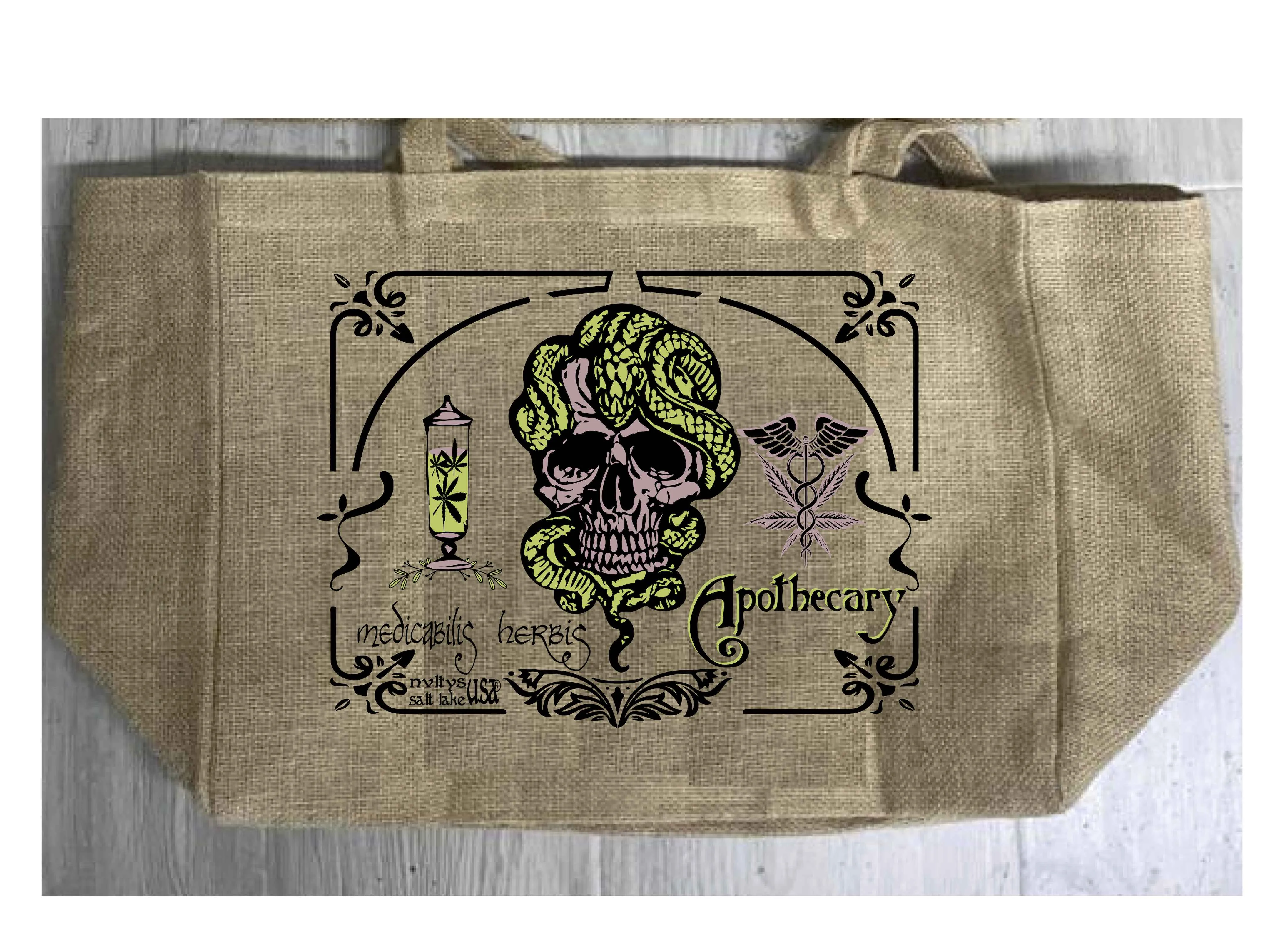 Apothecary Medical Marijuana Burlap Tote Bag – Durable and Stylish