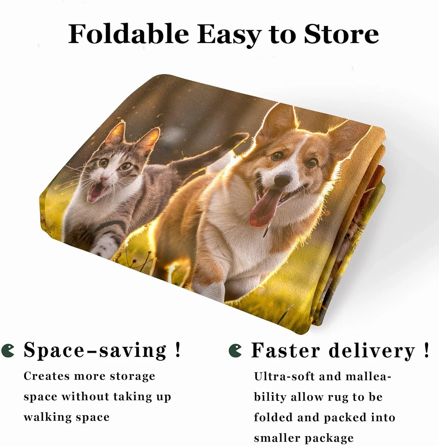 Area Rugs 1.6'x2.6' Non Slip Rug Foldable Machine Washable 3D Grassland Running Cat and Dog Pattern Carpet Low Pile Durable Faux Wool Comfy Fluffy Floor Carpet for Various Scenes Home Decor Aesthetic