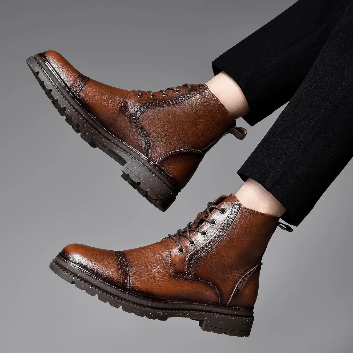 Arkbird Mens Oxford Dress Boots Fashion Casual Genuine Leather Brogue Chukka Ankle Boot for Men