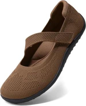 Arromic Wide Toe Box Flat Shoes Women Mary Jane Flat Shoes Comofortable Ballet Flat with Adjustable Straps Slip on Washable Knit Casual Flats