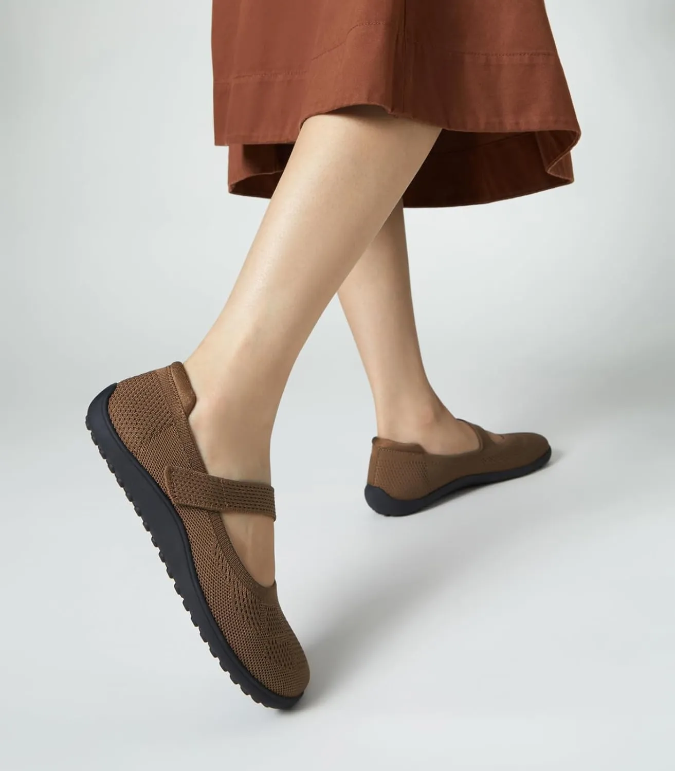 Arromic Wide Toe Box Flat Shoes Women Mary Jane Flat Shoes Comofortable Ballet Flat with Adjustable Straps Slip on Washable Knit Casual Flats