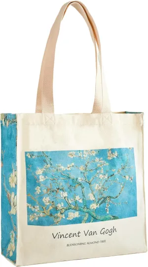Art Canvas Tote Bag for Women with false flat bottom, zippers,interior Pocket,suitable for Shopping,Work,Travel