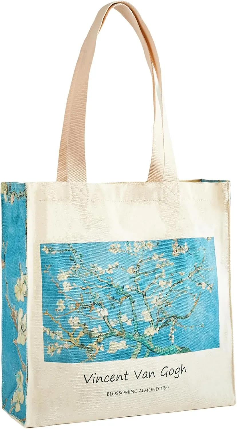 Art Canvas Tote Bag for Women with false flat bottom, zippers,interior Pocket,suitable for Shopping,Work,Travel