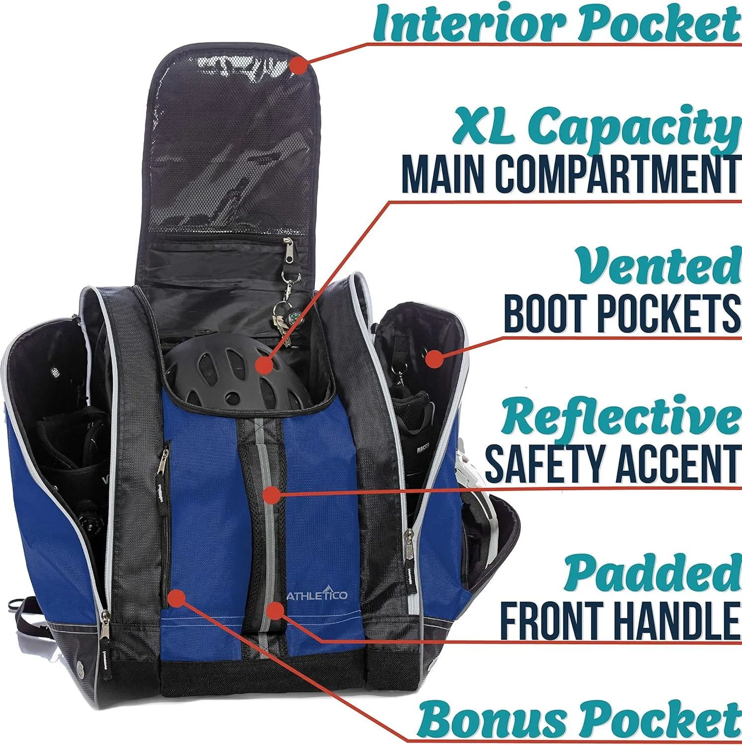 Athletico Ski Boot Bag – Skiing and Snowboarding Travel Luggage – Stores Gear Including Jacket, Helmet, Goggles, Gloves & Accessories – Venting and Grommets for Snow Drainage