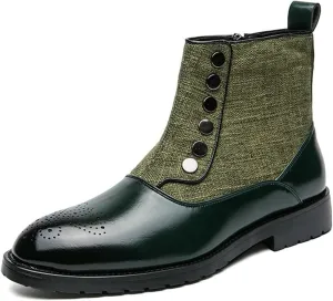 AUNTHUI Men'S Brogue Oxford Boots,Slip-On Handmade Wingtip Fashion Round-Toe High-Top Chelsea Boots,Comfortable Stretch Casual Office Business Dress Ankle Boots