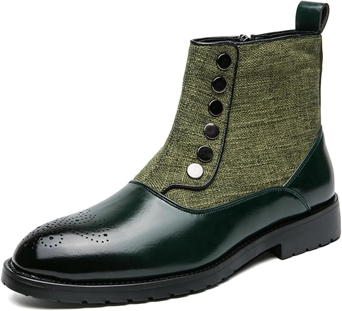AUNTHUI Men'S Brogue Oxford Boots,Slip-On Handmade Wingtip Fashion Round-Toe High-Top Chelsea Boots,Comfortable Stretch Casual Office Business Dress Ankle Boots