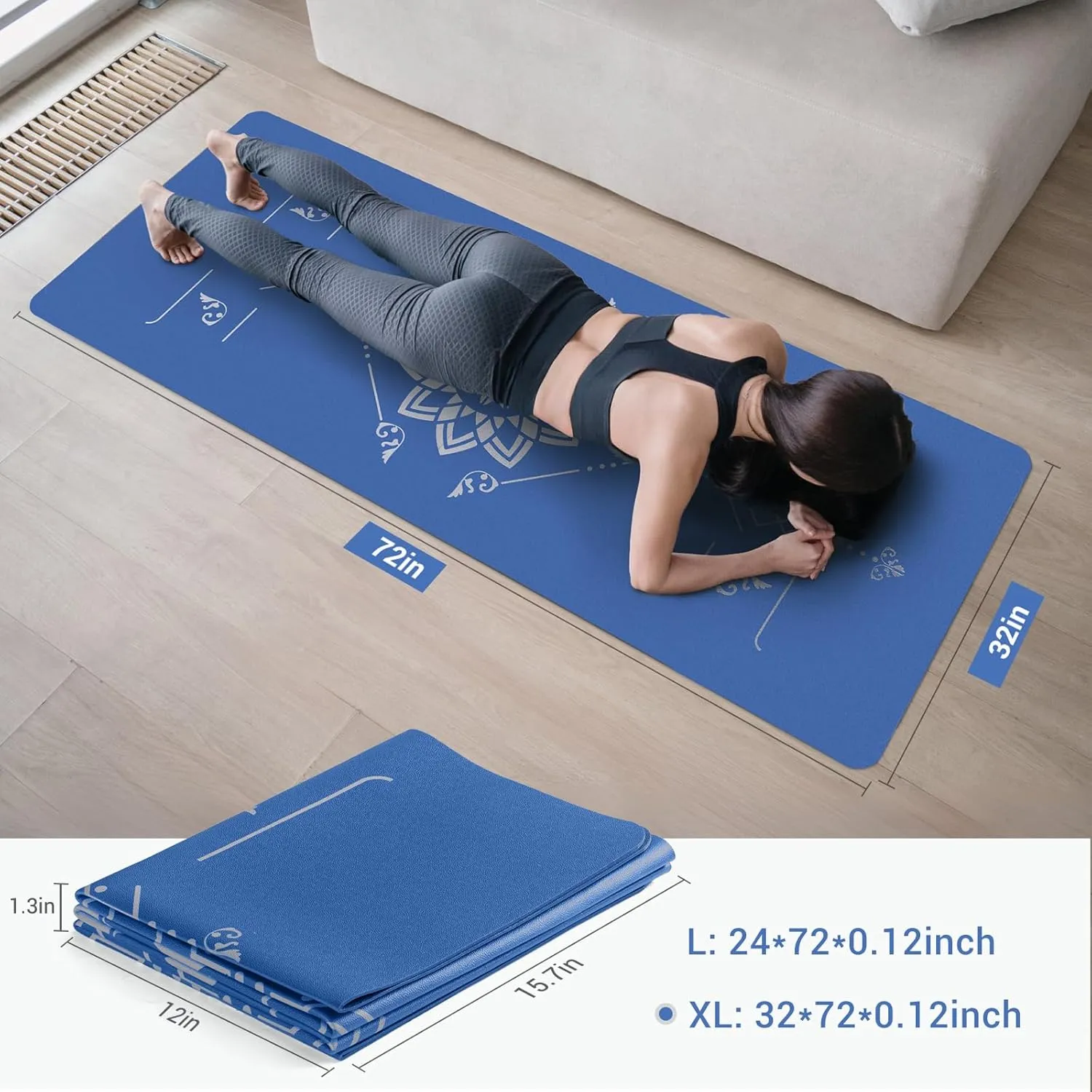 Avoalre Travel Yoga Mat Packable - Super Non Slip Foldable Fitness & Exercise Mat - Folding Lightweight Hot Yoga Mat with Carry Bag for Pilates & Floor Home Workouts (72"L x 24" & 32''W x 3mm Thick)