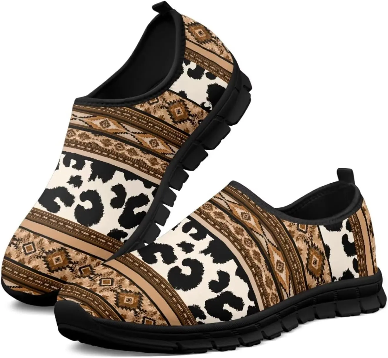 Aztec Walking Shoes for Women Casual Slip On Non Skid Flat Sneakers Fashion Breathable Tennis Work Footwear