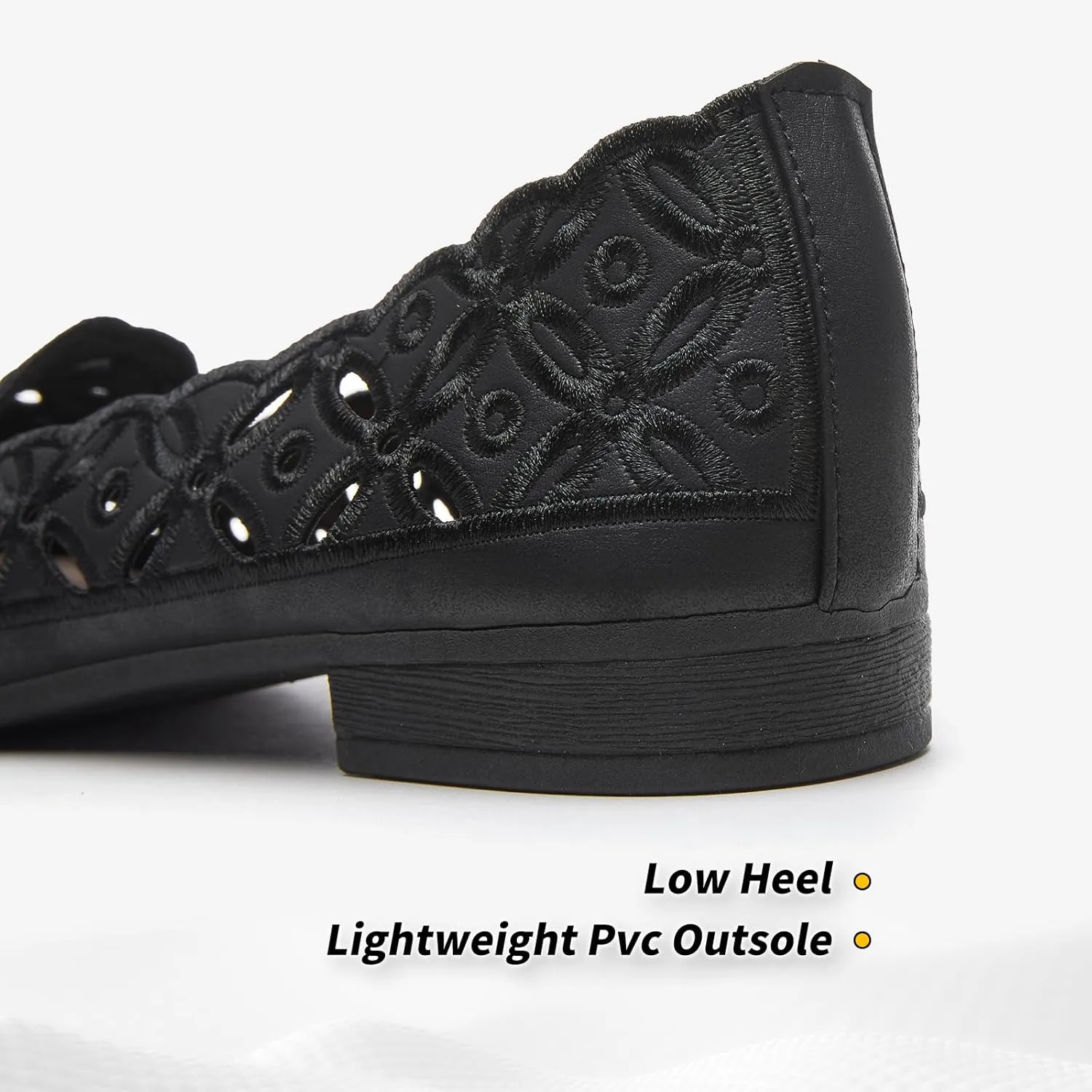 BABUDOG Womens Flats,Black and White Dress Flats with Flower Eyelets,Breathable Ballet Flats