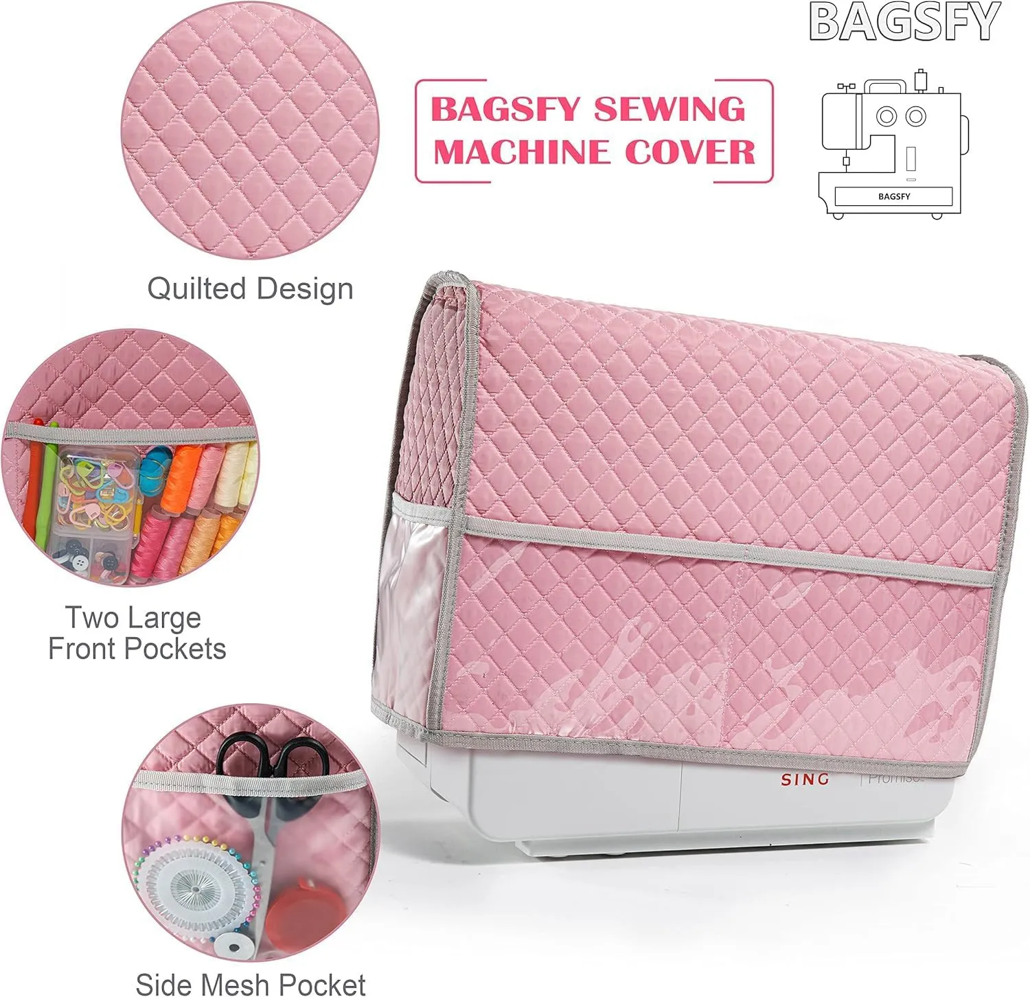 BAGSFY Sewing Machine Cover for Brother, Sewing Machine Dust Cover for Singer, Padded Storage Dust Covers Compatible with Most Standard Sewing Machine.