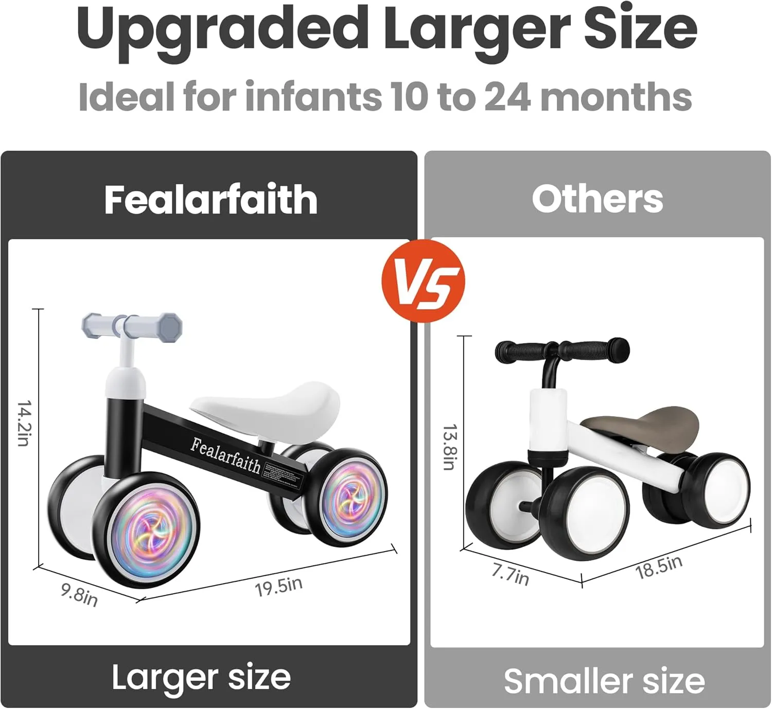 Balance Bike, Colorful Lighting Baby Toys for 1 Year Old, 12-24 Months Toddler Ride on Toys for 1-2 Year Boys & Girls Child, Kids First Birthday Gift, Infant Push Bicycle Training Walker for Strider