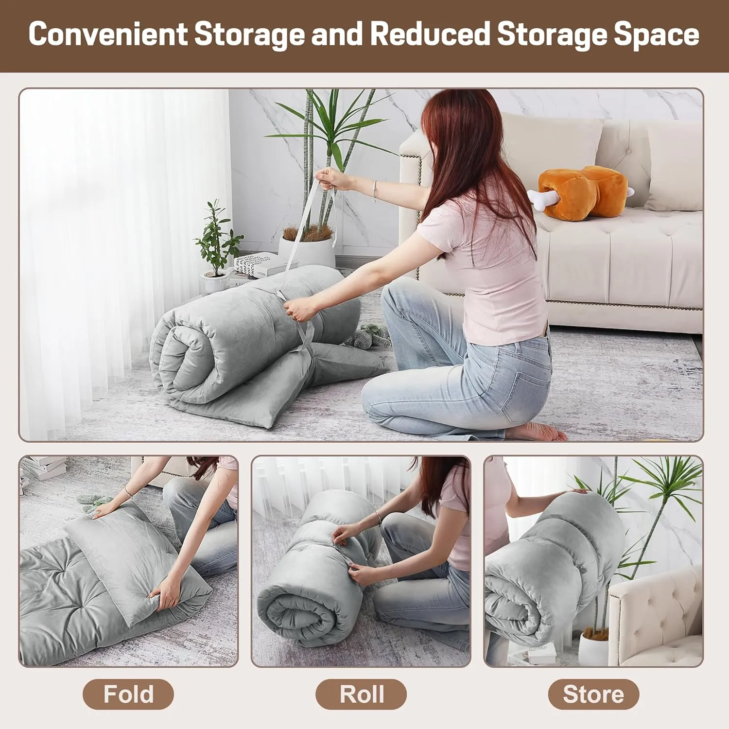 BALAPET Floor Lounger Pillow,Foldable Light Thick Tufted Floor Pillow Cushion with Elasticized Webbing for Easy Storage.Floor Lounger for Meditation,Playing,Yoga,Reading,Sleeping(Light Gray)