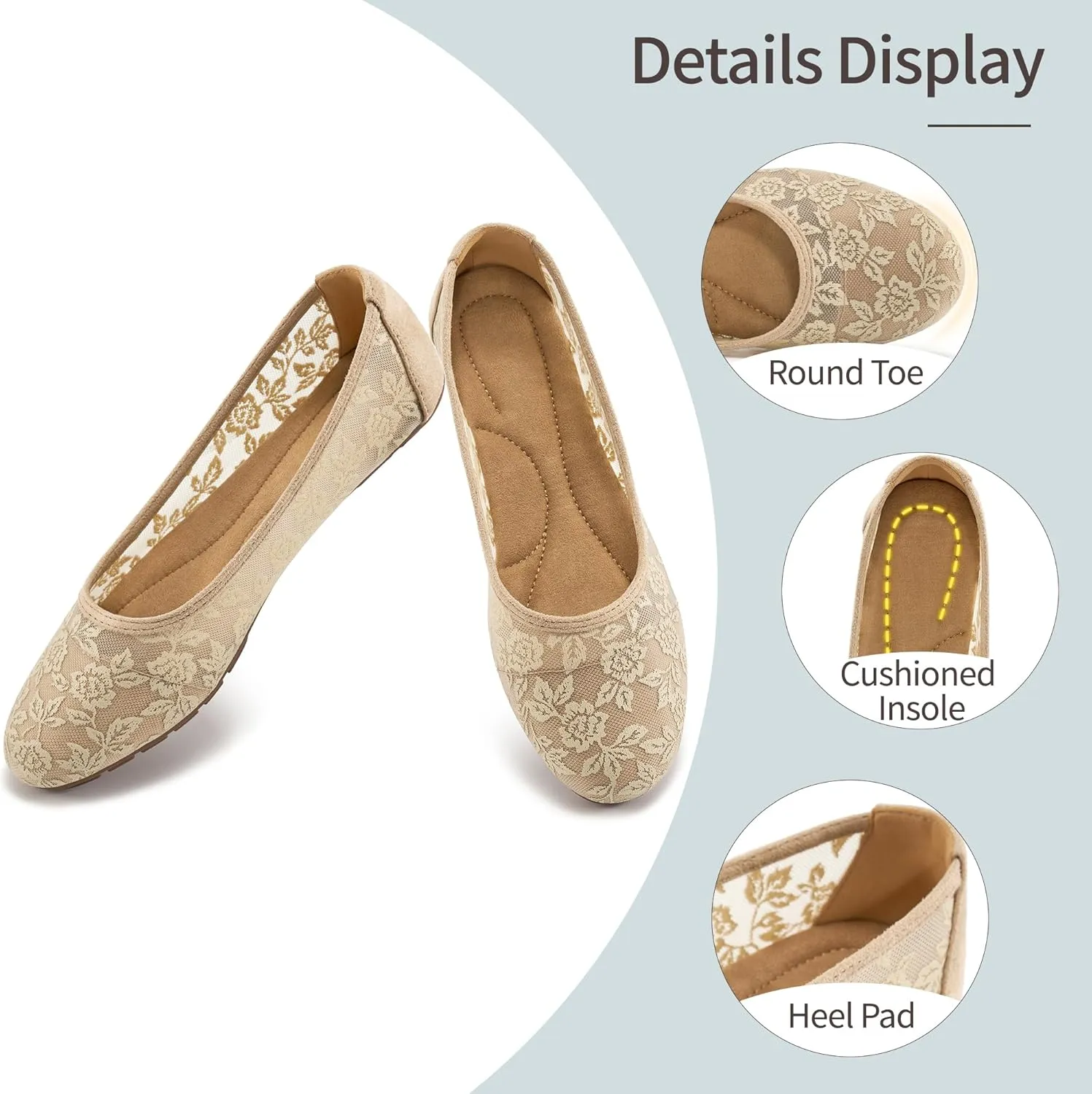 Ballet Flats for Women Shoes: Comfortable Breathable Lace Dressy Flats - Ladies Wedding Flat Casual Work Shoes