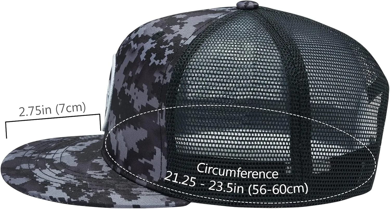 BASSDASH Flat Brim Trucker Cap Adjustable Snapback Hat Mesh Back for Men Women