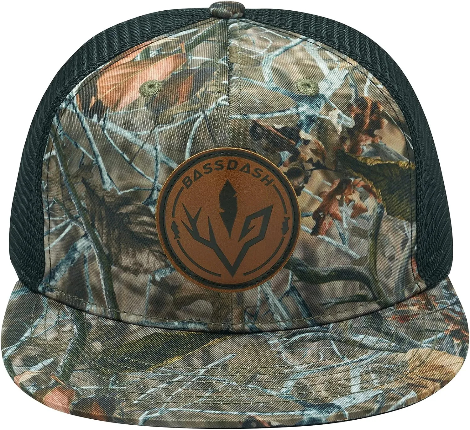 BASSDASH Flat Brim Trucker Cap Adjustable Snapback Hat Mesh Back for Men Women