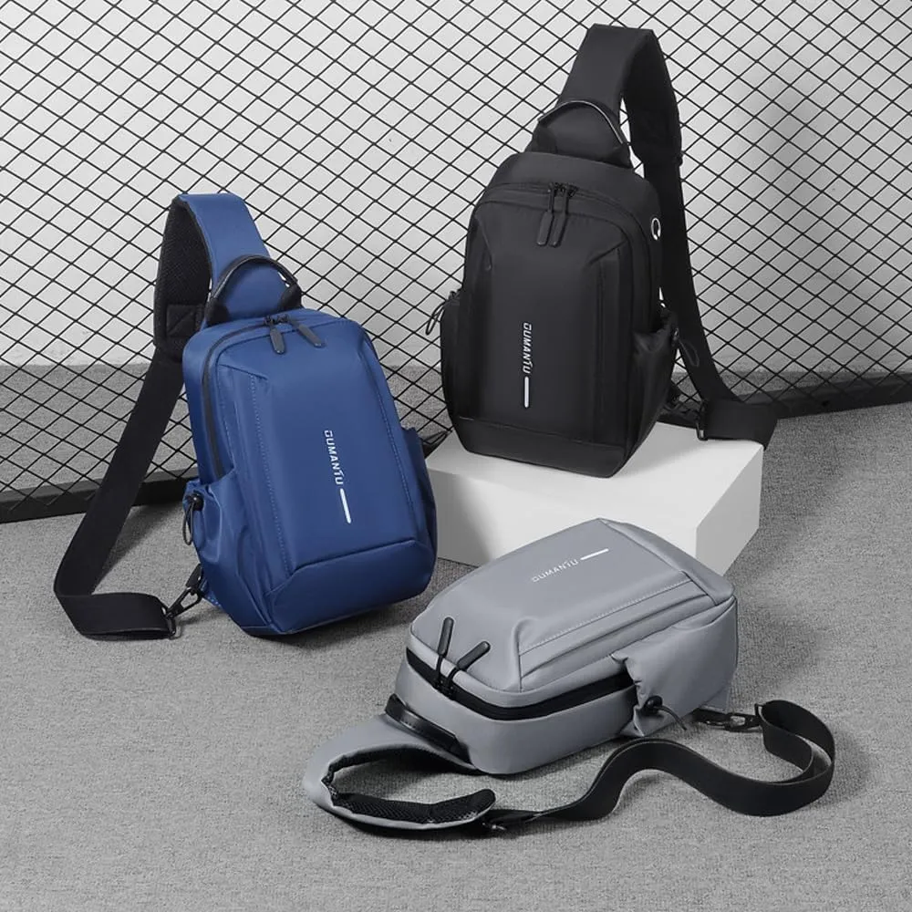 Bealin Waterproof Sling Bag Crossbody Backpack for Men Women Chest Sling Bag with Earphone Hole for Hiking Walking Blue