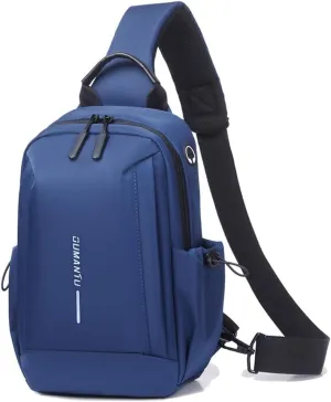 Bealin Waterproof Sling Bag Crossbody Backpack for Men Women Chest Sling Bag with Earphone Hole for Hiking Walking Blue