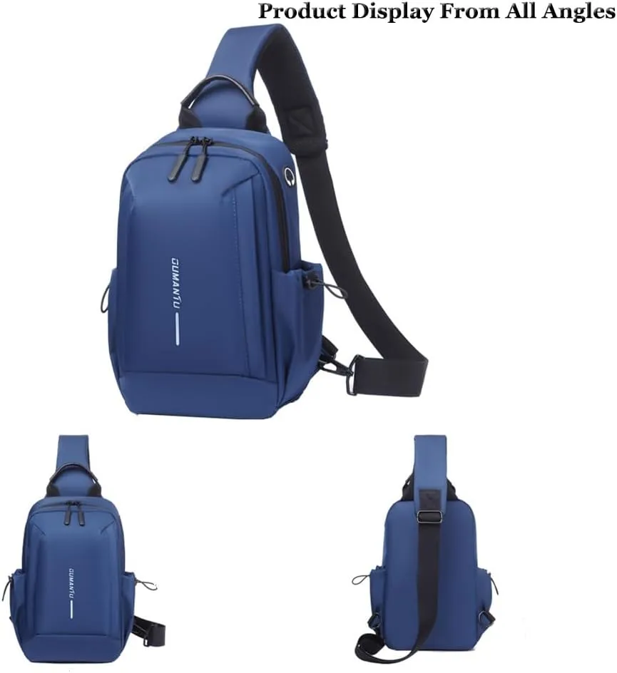 Bealin Waterproof Sling Bag Crossbody Backpack for Men Women Chest Sling Bag with Earphone Hole for Hiking Walking Blue