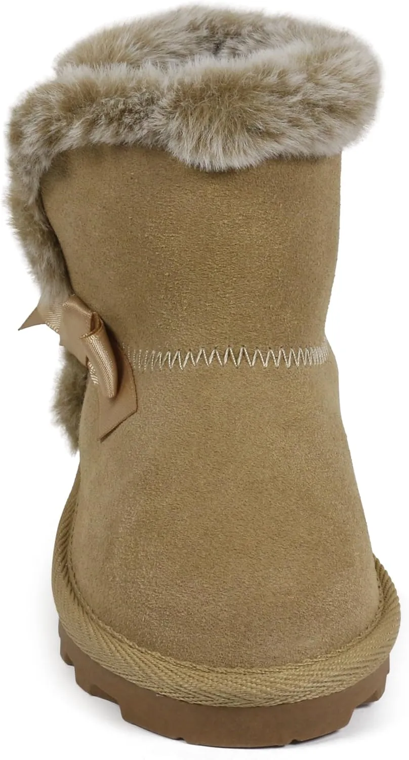 BEARPAW Toddler Winter Bootie with Faux-Fur Lining, Suede Shoes for Indoor and Outdoor, Babies' Soft Ankle Boots with Hard Bottom Soles