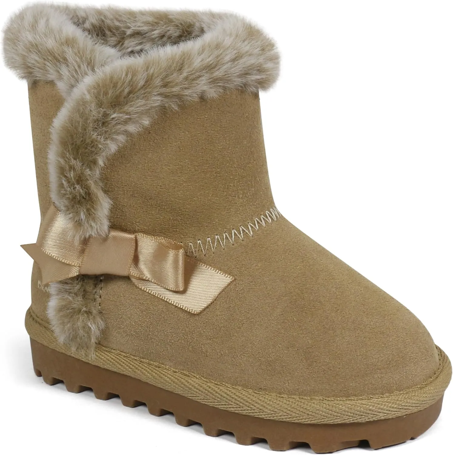 BEARPAW Toddler Winter Bootie with Faux-Fur Lining, Suede Shoes for Indoor and Outdoor, Babies' Soft Ankle Boots with Hard Bottom Soles