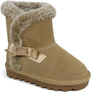 BEARPAW Toddler Winter Bootie with Faux-Fur Lining, Suede Shoes for Indoor and Outdoor, Babies' Soft Ankle Boots with Hard Bottom Soles