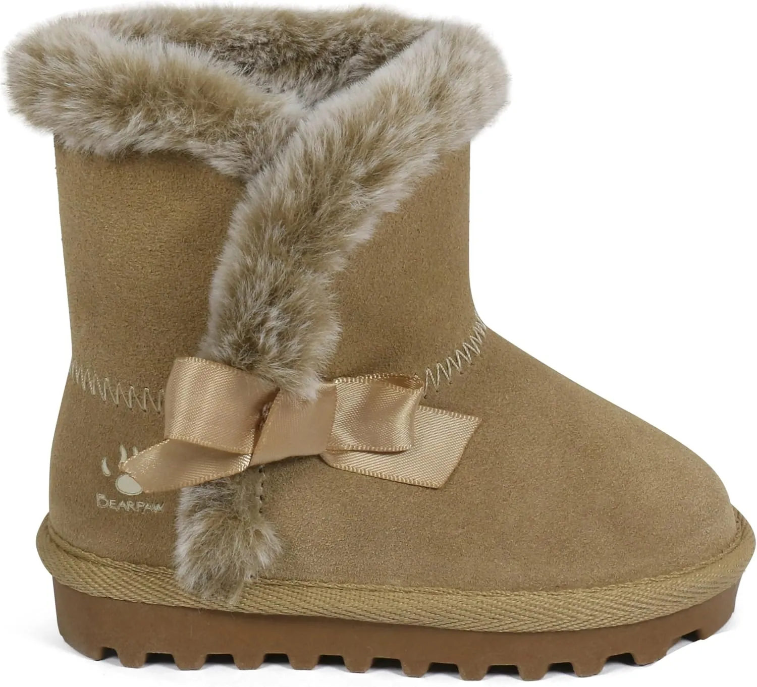 BEARPAW Toddler Winter Bootie with Faux-Fur Lining, Suede Shoes for Indoor and Outdoor, Babies' Soft Ankle Boots with Hard Bottom Soles