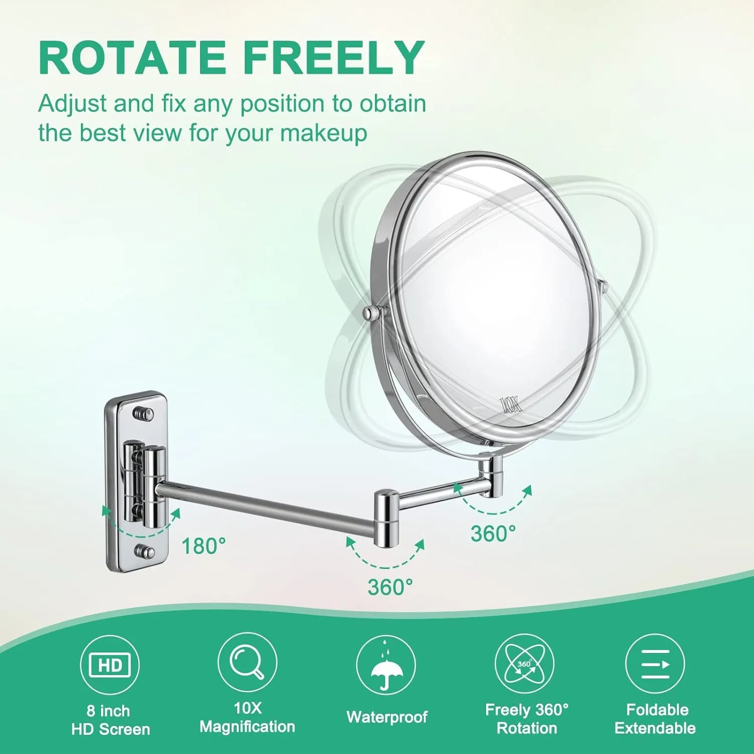 Beauty Mirror,10X Hotel Bathroom Wall Mounted Makeup Mirror, 8 Inch Extendable Bathroom Mirror Foldable Magnifying Double-Sided Shaving Mirror for Bathroom Vanity Brushed Nickel 8 inches 10X