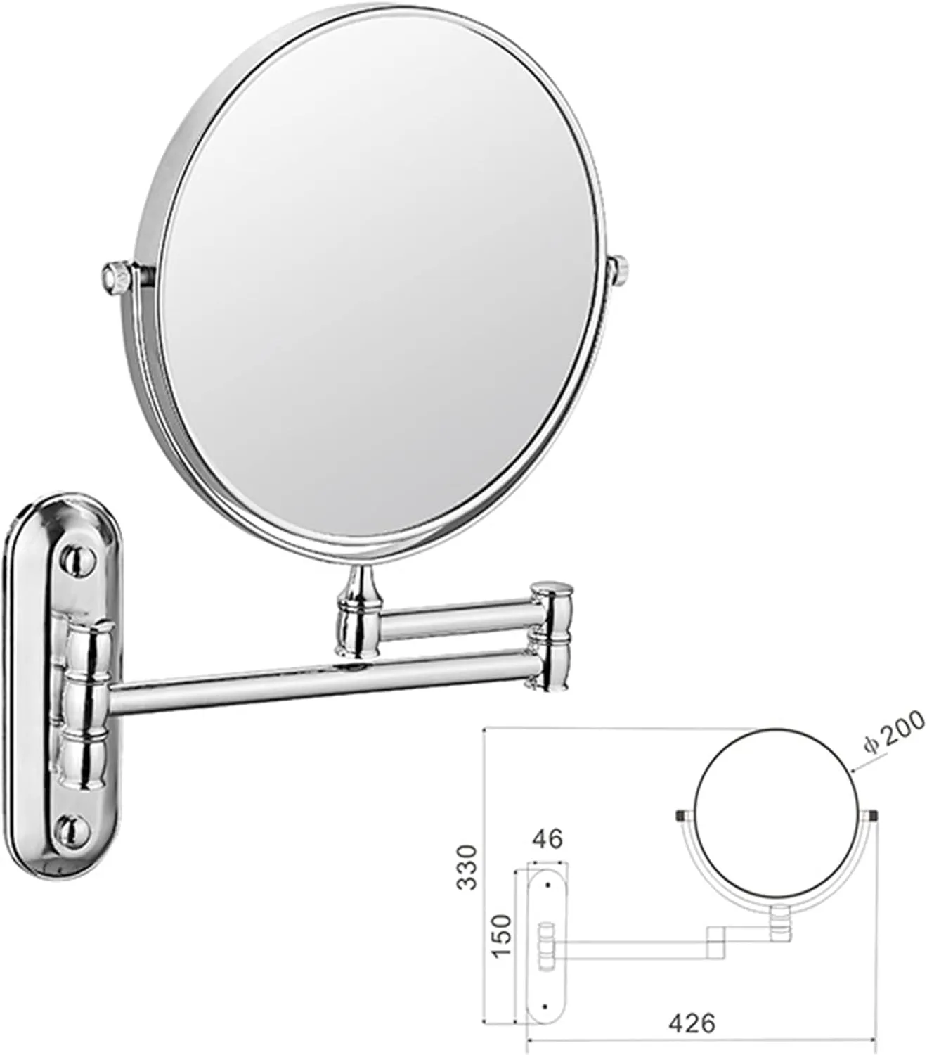 Beauty Mirror,10X Hotel Bathroom Wall Mounted Makeup Mirror, 8 Inch Extendable Bathroom Mirror Foldable Magnifying Double-Sided Shaving Mirror for Bathroom Vanity Brushed Nickel 8 inches 10X