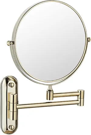 Beauty Mirror,10X Hotel Bathroom Wall Mounted Makeup Mirror, 8 Inch Extendable Mirror Foldable Telescopic Magnifying Double-Sided Shaving Mirror for Bathroom Vanity Gold 8 inches 7X
