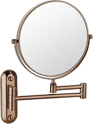 Beauty Mirror,10X Hotel Bathroom Wall Mounted Makeup Mirror, 8 Inch Extendable Mirror Foldable Telescopic Magnifying Double-Sided Shaving Mirror for Bathroom Vanity Rose Gold 8 inches 3X