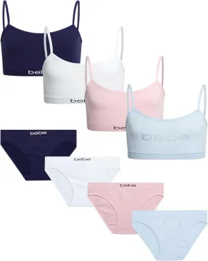 bebe Girls' Underwear Set - Seamless Cami Training Bra and Matching Panties (8 Piece)
