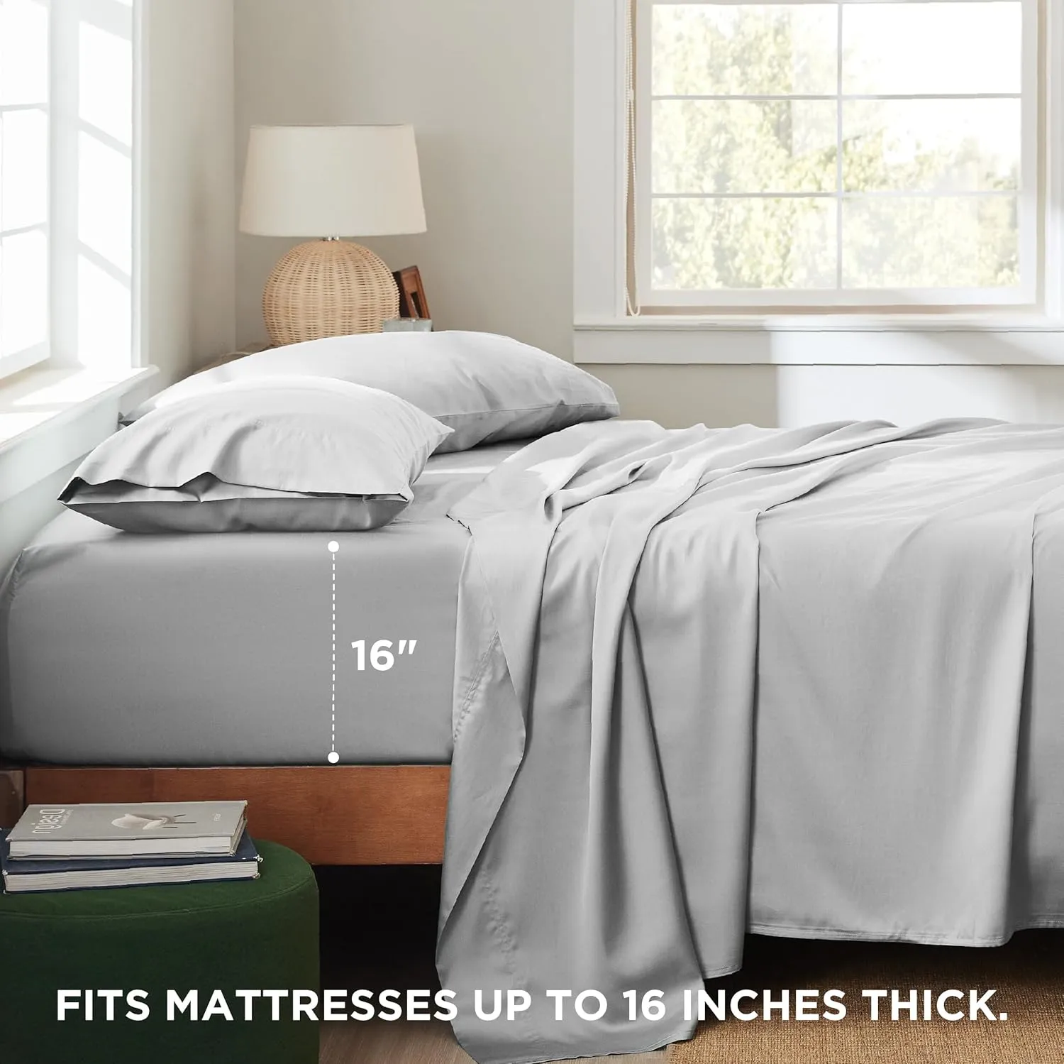 Bedsure Cooling Sheets King Size - Lyocell Cotton Sheet Set, GentleSoft™, Silky & Breathable Eucalyptus Bed Sheets with Deep Pocket, 4 Pieces, Luxury Hotel Bedding, Grey