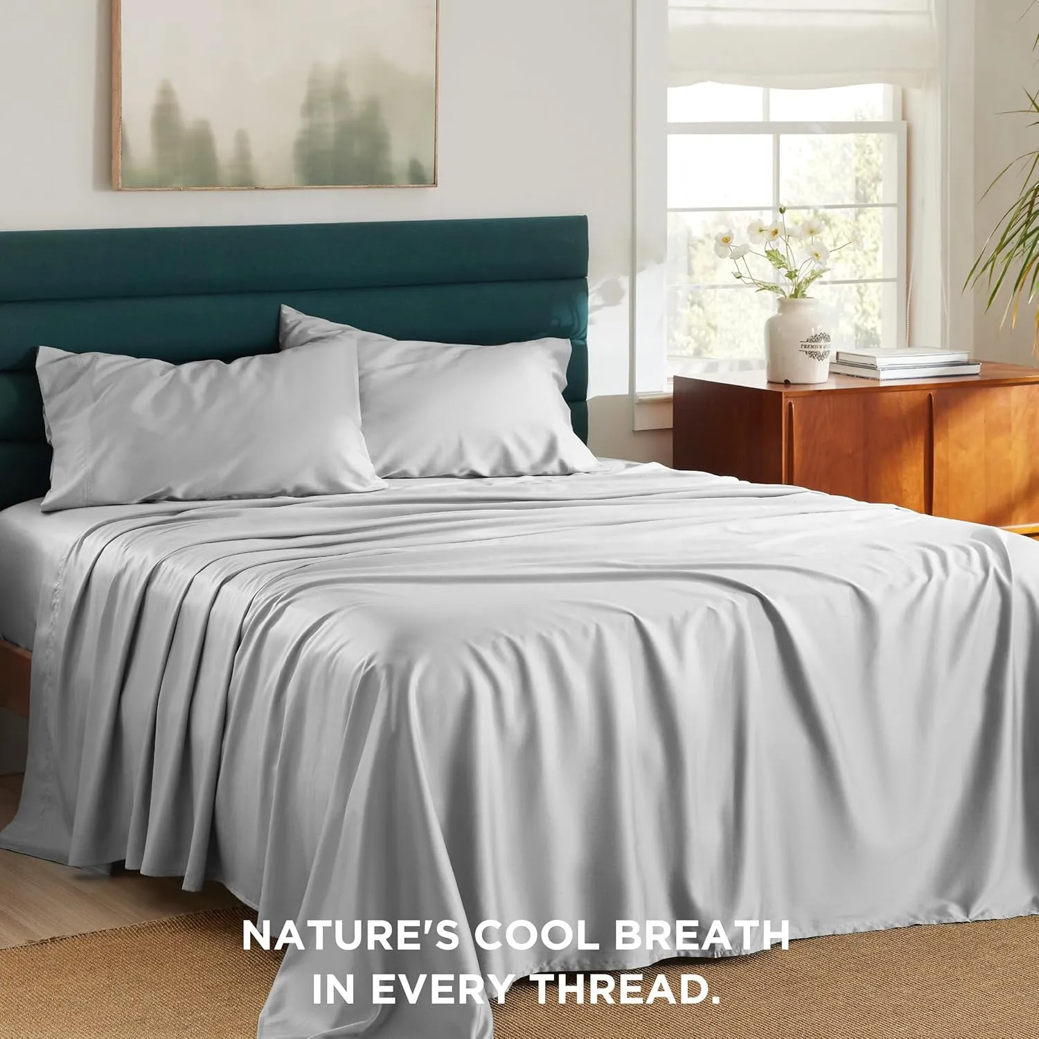 Bedsure Cooling Sheets King Size - Lyocell Cotton Sheet Set, GentleSoft™, Silky & Breathable Eucalyptus Bed Sheets with Deep Pocket, 4 Pieces, Luxury Hotel Bedding, Grey