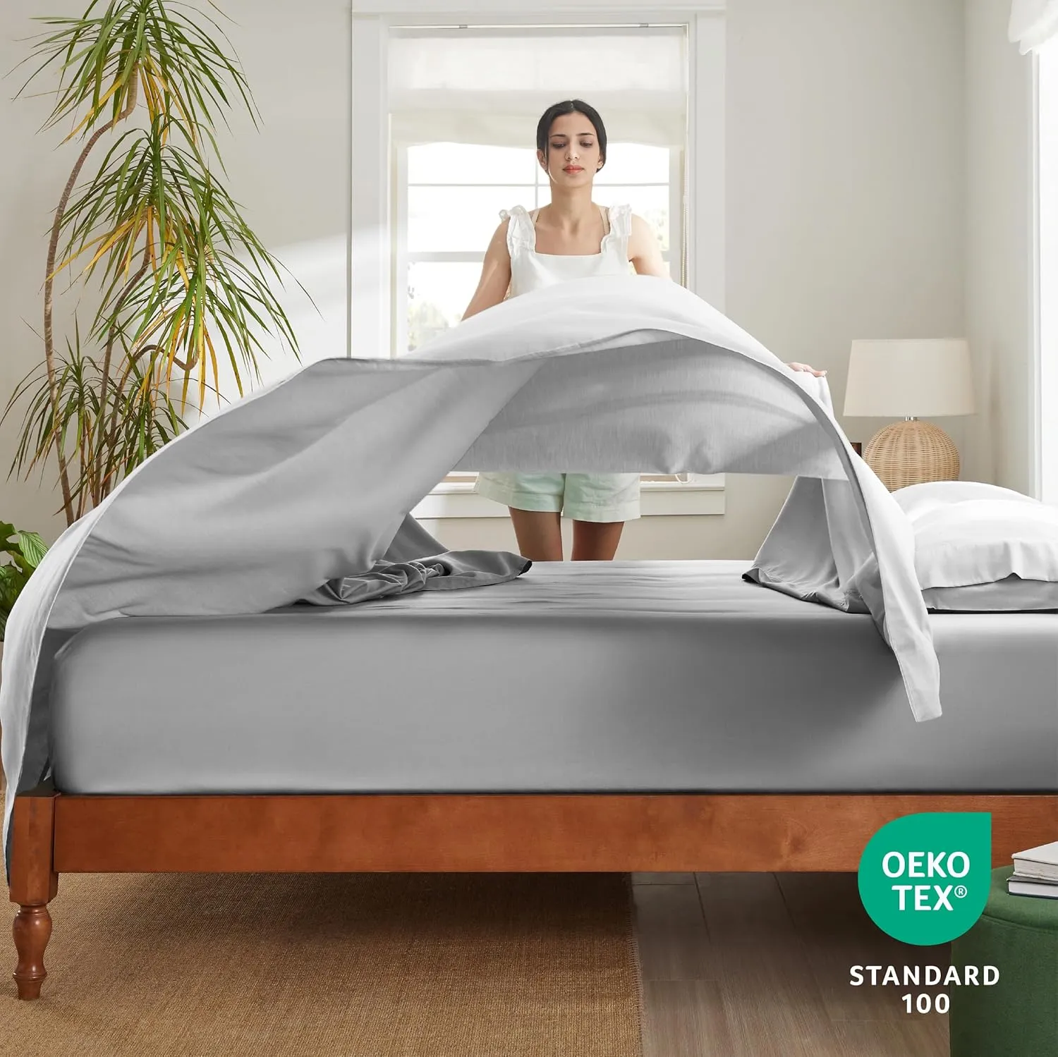 Bedsure Cooling Sheets King Size - Lyocell Cotton Sheet Set, GentleSoft™, Silky & Breathable Eucalyptus Bed Sheets with Deep Pocket, 4 Pieces, Luxury Hotel Bedding, Grey