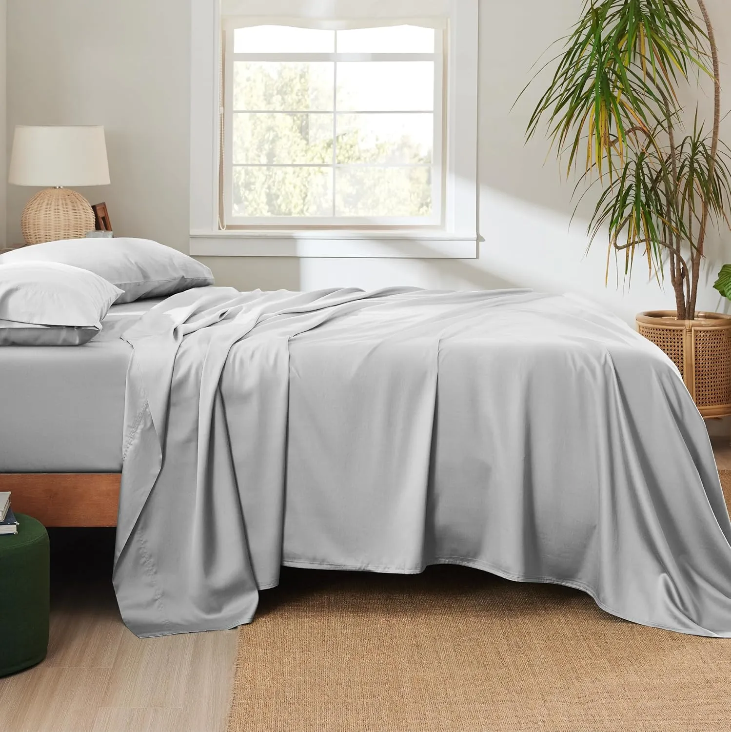 Bedsure Cooling Sheets King Size - Lyocell Cotton Sheet Set, GentleSoft™, Silky & Breathable Eucalyptus Bed Sheets with Deep Pocket, 4 Pieces, Luxury Hotel Bedding, Grey