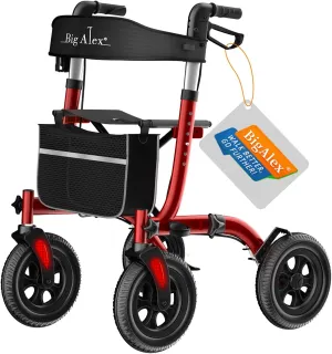 BigAlex Rollator Walker with Seat, Walker for Seniors with Wider Seat,Folding Rolling Walker with 10" All-Terrain Wheels,Lightweight Aluminum Walker Rollator with Backrest,Cup Holder,Red