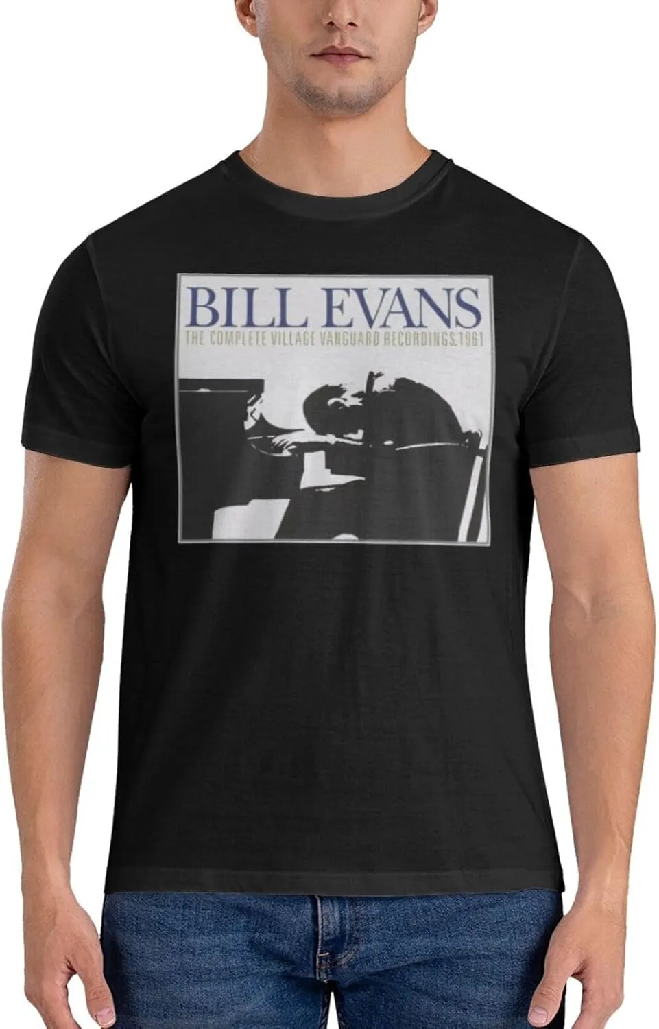 Bill Music Evans Shirt Fashion Breathable Crew Neck Short Sleeve Tshirt for Men Cotton Cool Pattern Top Tees Black