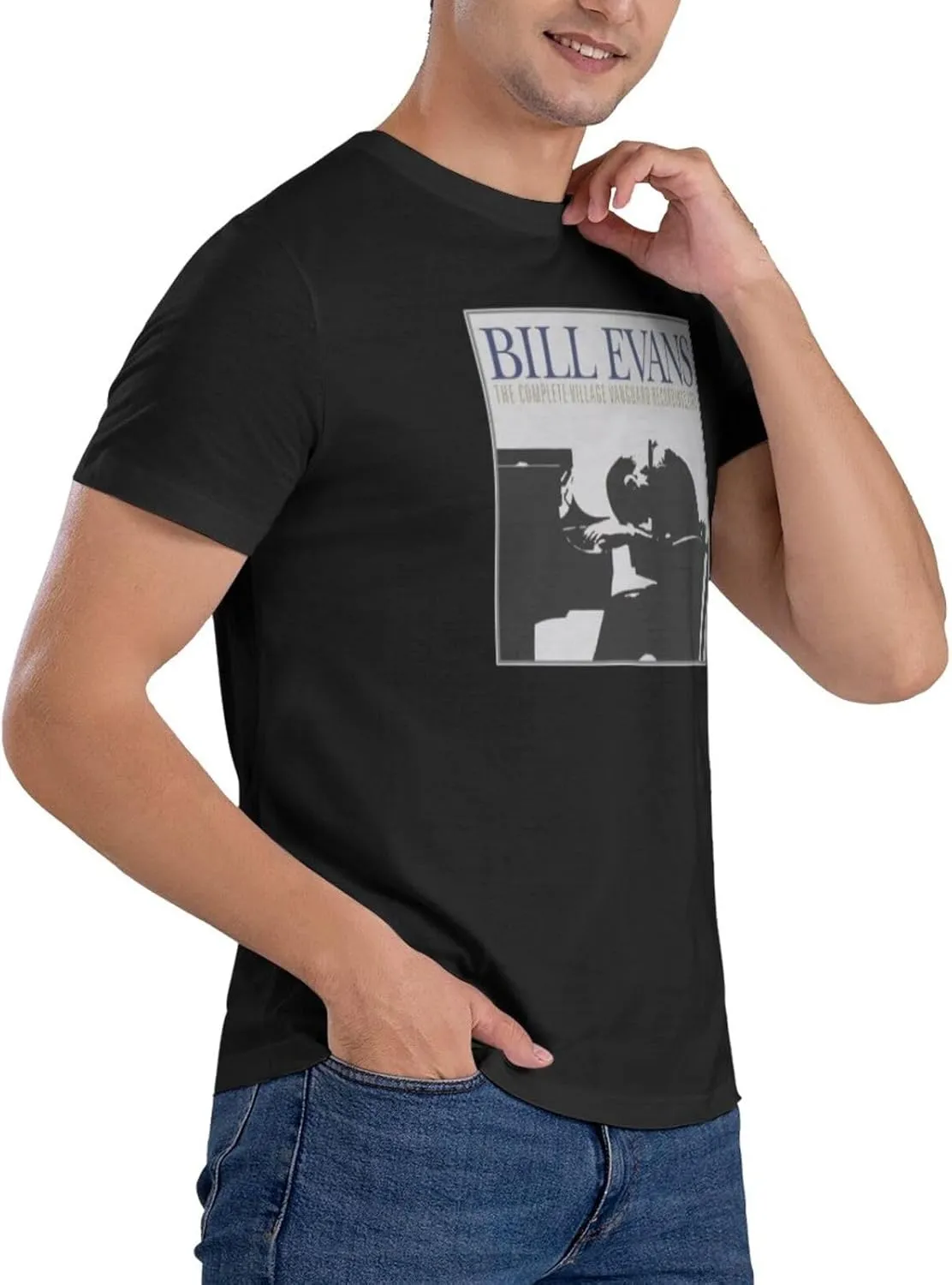 Bill Music Evans Shirt Fashion Breathable Crew Neck Short Sleeve Tshirt for Men Cotton Cool Pattern Top Tees Black