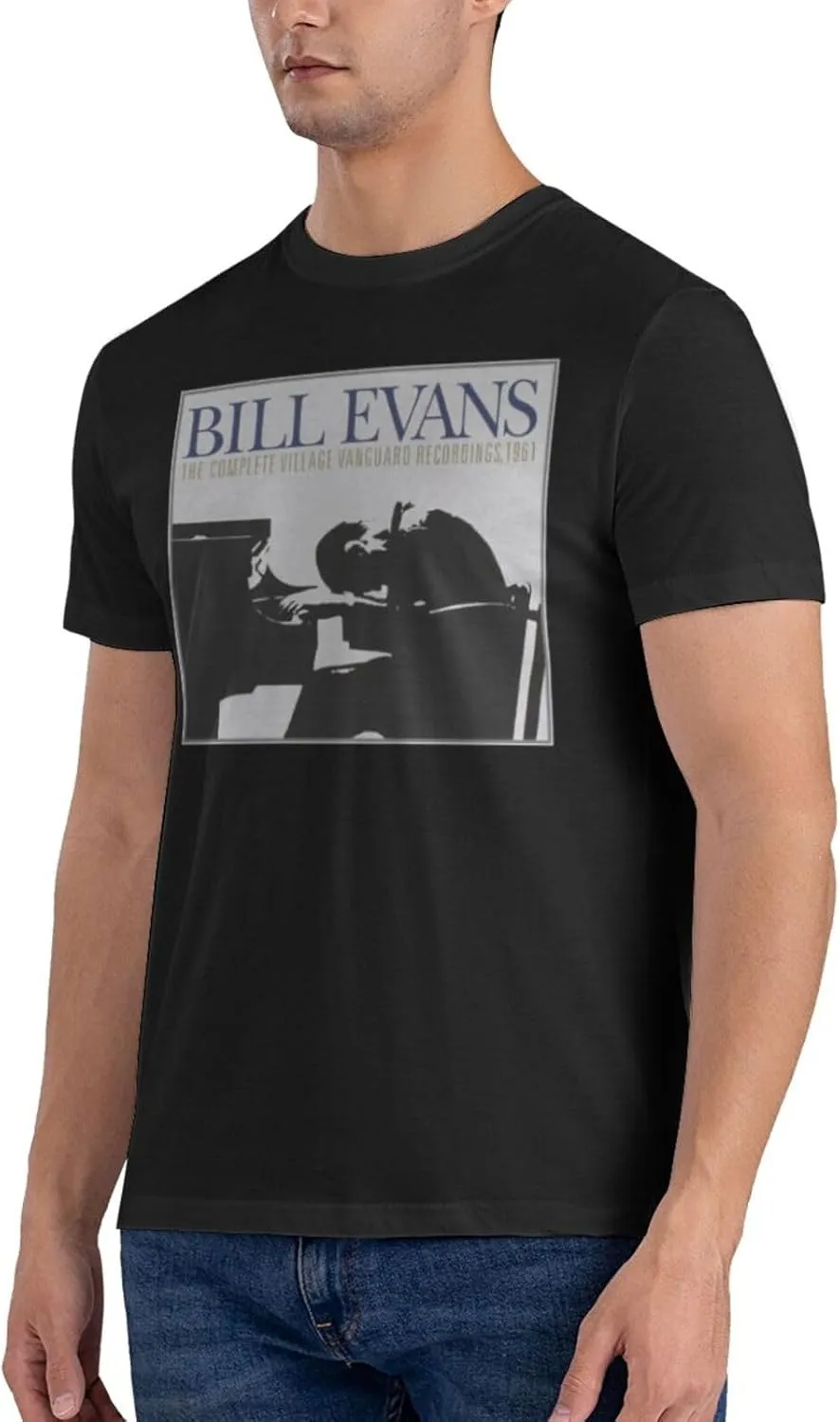 Bill Music Evans Shirt Fashion Breathable Crew Neck Short Sleeve Tshirt for Men Cotton Cool Pattern Top Tees Black